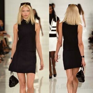 Ralph Lauren Collection Mini Black Mock Neck Dress 60s Ribbed Boxy Short Runway